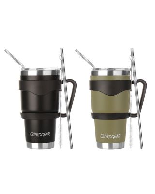 Ezprogear 30 oz 2 Pack Black and Olive Green Stainless Steel Tumbler Double Wall Vacuum Insulated with Straws and Handle
