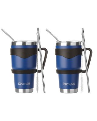 Ezprogear 30 oz 2 Pack Blue Stainless Steel Tumbler Double Wall Vacuum Insulated with Straws and Handle