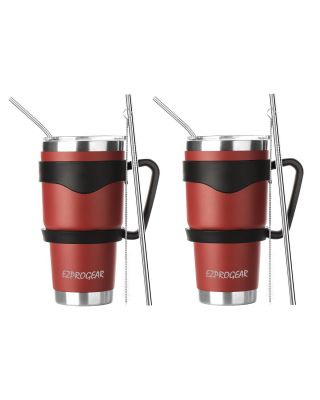 Ezprogear 30 oz 2 Pack Cherry Stainless Steel Tumbler Double Wall Vacuum Insulated with Straws and Handle