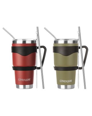 Ezprogear 30 oz 2 Pack Cherry and Olive Green Stainless Steel Tumbler Double Wall Vacuum Insulated with Straws and Handle