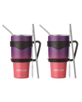 Ezprogear 30 oz 2 Pack Grape/Punch Stainless Steel Tumbler Double Wall Vacuum Insulated with Straws and Handle