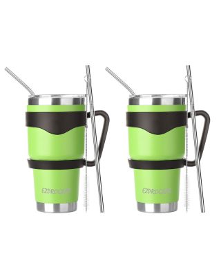 Ezprogear 30 oz 2 Pack Lime Green Stainless Steel Tumbler Double Wall Vacuum Insulated with Straws and Handle