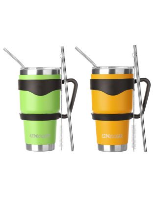 Ezprogear 30 oz 2 Pack Lime Green and Mango Stainless Steel Tumbler Double Wall Vacuum Insulated with Straws and Handle