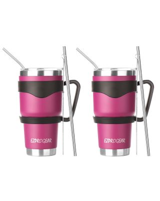 Ezprogear 30 oz 2 Pack Magenta Stainless Steel Tumbler Double Wall Vacuum Insulated with Straws and Handle