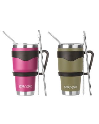 Ezprogear 30 oz 2 Pack Magenta and Olive Green Stainless Steel Tumbler Double Wall Vacuum Insulated with Straws and Handle