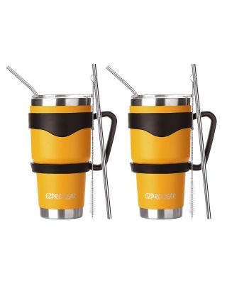 Ezprogear 30 oz 2 Pack Mango Stainless Steel Tumbler Double Wall Vacuum Insulated with Straws and Handle