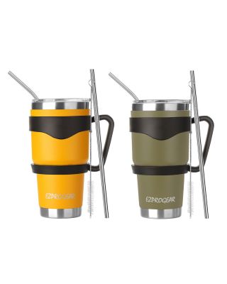 Ezprogear 30 oz 2 Pack Mango and Olive Green Stainless Steel Tumbler Double Wall Vacuum Insulated with Straws and Handle