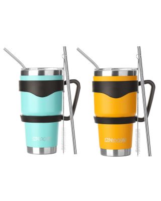 Ezprogear 30 oz 2 Pack Mango and Mint Stainless Steel Tumbler Double Wall Vacuum Insulated with Straws and Handle