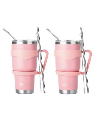 Ezprogear 30 oz 2 Pack Pink Stainless Steel Tumbler Double Wall Vacuum Insulated with Straws and Handle