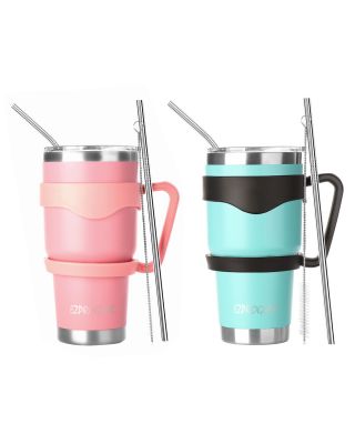 Ezprogear 30 oz 2 Pack Pink and Mint Stainless Steel Tumbler Double Wall Vacuum Insulated with Straws and Handle