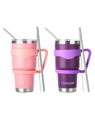 Ezprogear 30 oz 2 Pack Purple and Pink Stainless Steel Tumbler Double Wall Vacuum Insulated with Straws and Handle