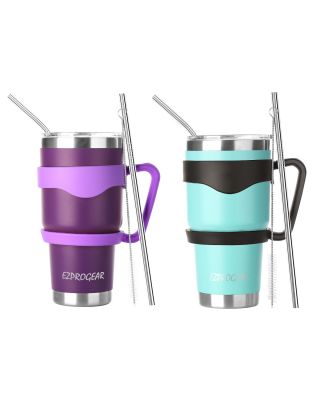 Ezprogear 30 oz 2 Pack Purple and Mint Stainless Steel Tumbler Double Wall Vacuum Insulated with Straws and Handle