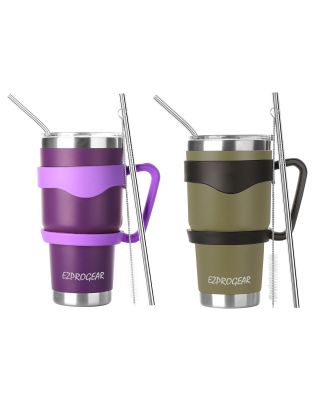 Ezprogear 30 oz 2 Pack Purple and Olive Green Stainless Steel Tumbler Double Wall Vacuum Insulated with Straws and Handle