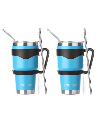 Ezprogear 30 oz 2 Pack Sky Blue Stainless Steel Tumbler Double Wall Vacuum Insulated with Straws and Handle