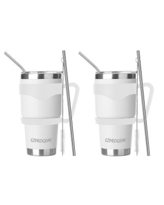 Ezprogear 30 oz 2 Pack White Stainless Steel Tumbler Double Wall Vacuum Insulated with Straws and Handle