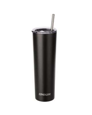 Ezprogear 34 oz Stainless Steel Slim Skinny Water Tumbler Vacuum Insulated w/Straw (Black)