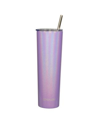 Ezprogear 34 oz Glitter Violet Stainless Steel Slim Skinny Water Tumbler Vacuum Insulated w/Straw