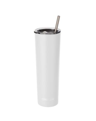 Ezprogear 34oz Matte White Stainless Steel Slim Skinny Tumbler Vacuum Insulated with Straws 