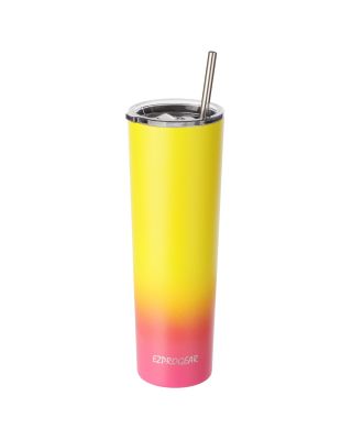 Ezprogear 34oz Matte Yellow/Rose Pink Stainless Steel Slim Skinny Tumbler Vacuum Insulated with Straws 