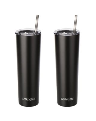Ezprogear 34oz 2-pack Matte Black Stainless Steel Slim Skinny Tumbler Vacuum Insulated with Straws 