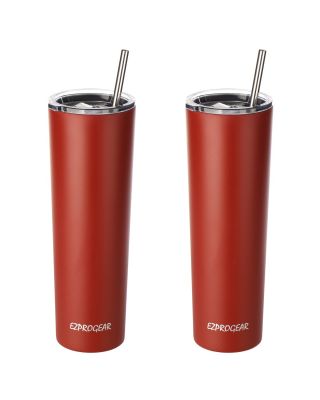 Ezprogear 34oz 2-pack Matte Cherry Stainless Steel Slim Skinny Tumbler Vacuum Insulated with Straws 