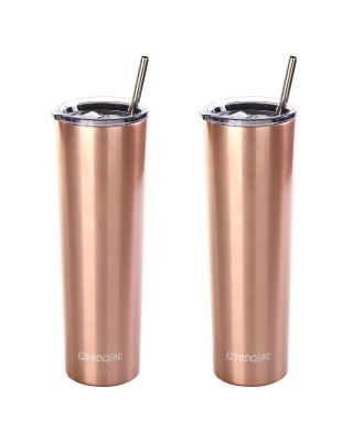 Ezprogear 34oz 2-pack Matte Rose Gold Stainless Steel Slim Skinny Tumbler Vacuum Insulated with Straws 