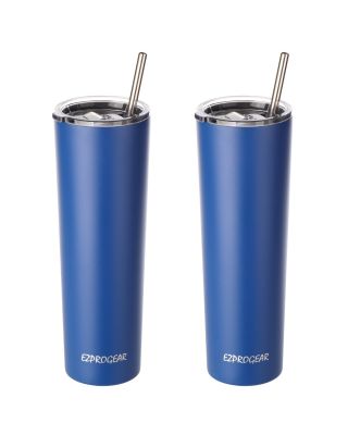 Ezprogear 34oz 2-pack Matte Sapphire Stainless Steel Slim Skinny Tumbler Vacuum Insulated with Straws 