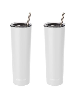 Ezprogear 34oz 2-pack Matte White Stainless Steel Slim Skinny Tumbler Vacuum Insulated with Straws 