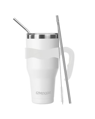 Ezprogear 40 oz White Stainless Steel Tumbler Double Wall Vacuum Insulated with Straws and Handle