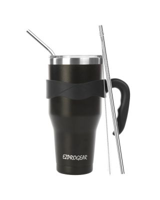 Ezprogear 40 oz Black Stainless Steel Tumbler Double Wall Vacuum Insulated with Straws and Handle