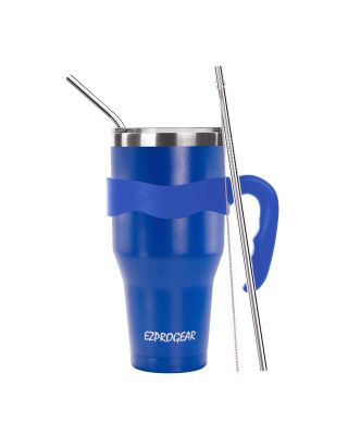 Ezprogear 40 oz Blue Stainless Steel Tumbler Double Wall Vacuum Insulated with Straws and Handle