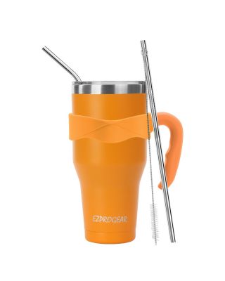Ezprogear 40 oz Dark Orange Stainless Steel Tumbler Double Wall Vacuum Insulated with Straws and Handle