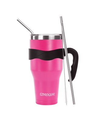 Ezprogear 40 oz Pink Fuchsia Stainless Steel Tumbler Double Wall Vacuum Insulated with Straws and Handle