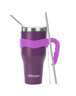 Ezprogear 40 oz Purple Stainless Steel Tumbler Double Wall Vacuum Insulated with Straws and Handle