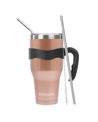 Ezprogear 40 oz Rose Gold Stainless Steel Tumbler Double Wall Vacuum Insulated with Straws and Handle