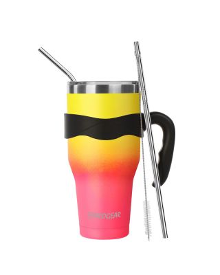Ezprogear 40 oz Yellow/Rose Pink Stainless Steel Tumbler Double Wall Vacuum Insulated with Straws and Handle