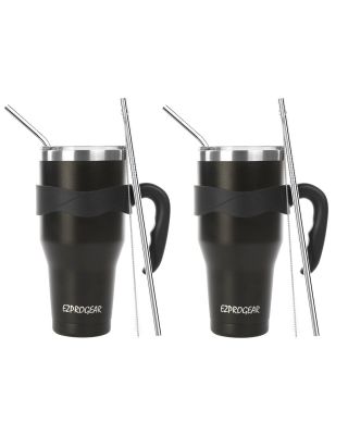 Ezprogear 40 oz 2-pack Black Stainless Steel Beer Tumbler Double Wall Vacuum Insulated with Straws and Handle