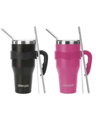Ezprogear 40 oz 2-pack Black & Magenta Stainless Steel Beer Tumbler Double Wall Vacuum Insulated with Straws and Handle