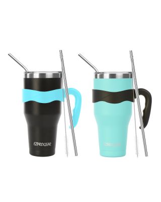 Ezprogear 40 oz 2-pack Black & Mint Stainless Steel Beer Tumbler Double Wall Vacuum Insulated with Straws and Handle