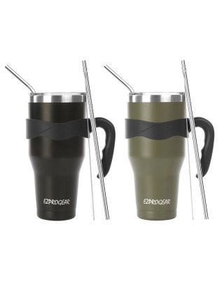 Ezprogear 40 oz 2-pack Black and Olive Green Stainless Steel Beer Tumbler Double Wall Vacuum Insulated with Straws and Handle