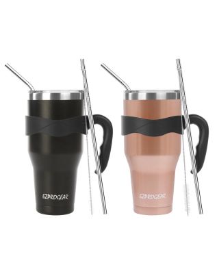Ezprogear 40 oz 2-pack Black and Rose Gold Stainless Steel Beer Tumbler Double Wall Vacuum Insulated with Straws and Handle