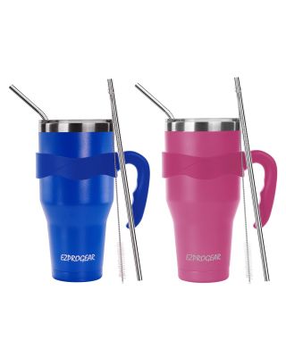 Ezprogear 40 oz 2-pack Blue & Magenta Stainless Steel Beer Tumbler Double Wall Vacuum Insulated with Straws and Handle