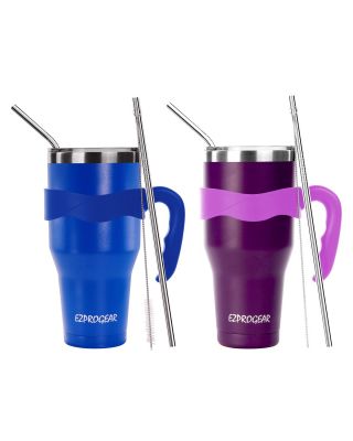 Ezprogear 40 oz 2-pack Blue & Purple Stainless Steel Beer Tumbler Double Wall Vacuum Insulated with Straws and Handle