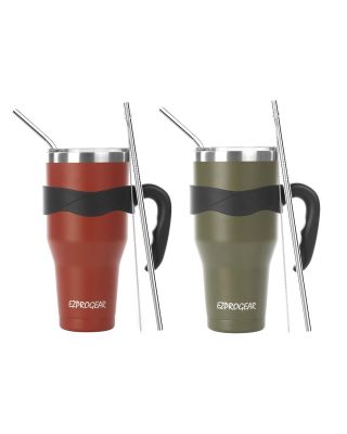 Ezprogear 40 oz 2-pack Cherry and Olive Green Stainless Steel Beer Tumbler Double Wall Vacuum Insulated with Straws and Handle