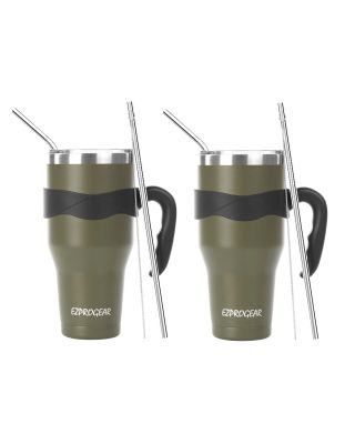 Ezprogear 40 oz 2-pack Olive Green Stainless Steel Beer Tumbler Double Wall Vacuum Insulated with Straws and Handle