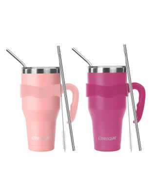 Ezprogear 40 oz 2-pack Pink & Magenta Stainless Steel Beer Tumbler Double Wall Vacuum Insulated with Straws and Handle
