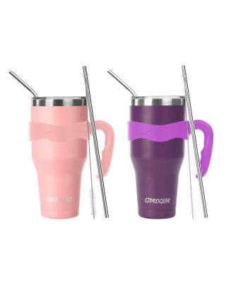Ezprogear 40 oz 2-pack Pink & Purple Stainless Steel Beer Tumbler Double Wall Vacuum Insulated with Straws and Handle