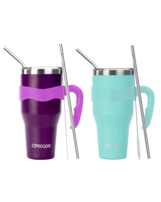 Ezprogear 40 oz 2-pack Mint & Purple Stainless Steel Beer Tumbler Double Wall Vacuum Insulated with Straws and Handle