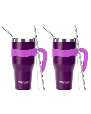 Ezprogear 40 oz 2-pack Purple  Stainless Steel Beer Tumbler Double Wall Vacuum Insulated with Straws and Handle
