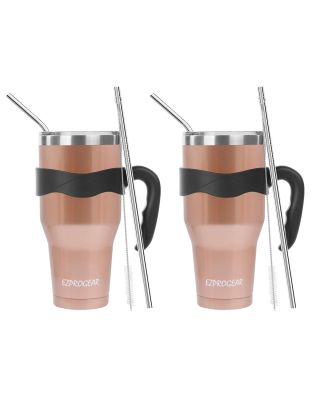 Ezprogear 40 oz 2-pack Rose Gold Stainless Steel Beer Tumbler Double Wall Vacuum Insulated with Straws and Handle